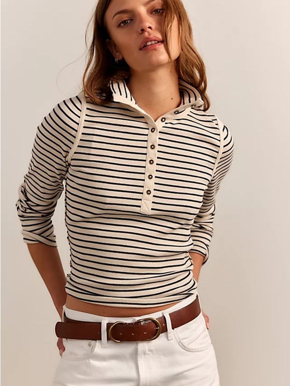 Free People Lake Stripe Henley in Tea Combo Color